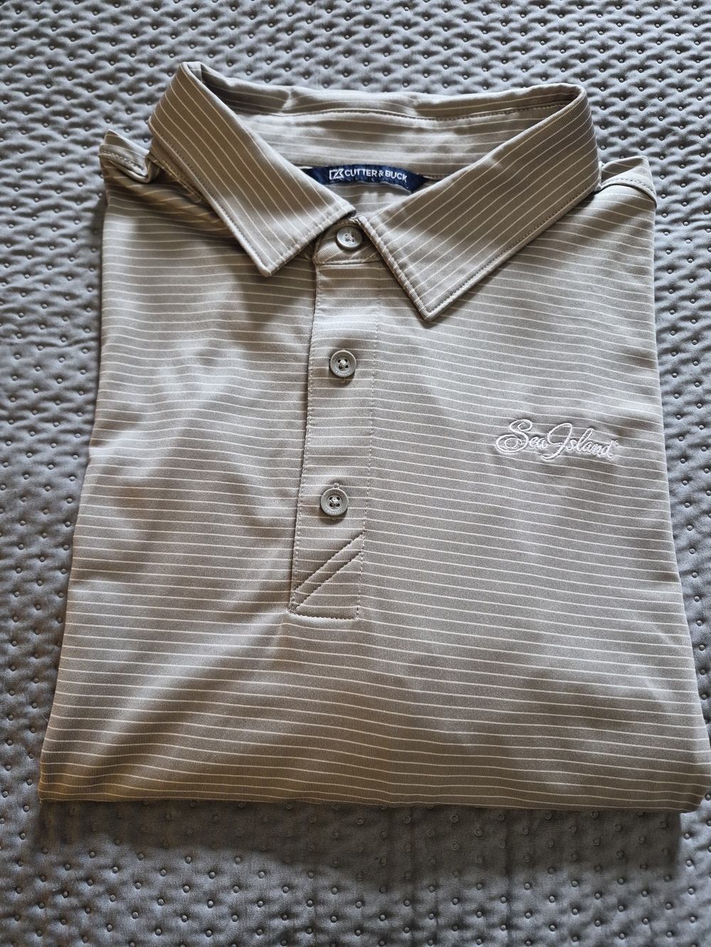 Cutter & Buck Sea Island Men's Beige & White Striped Golf Polo Shirt - XL